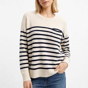 Banana Republic Cashmere Navy Stripe Pocket Sweater Size XL